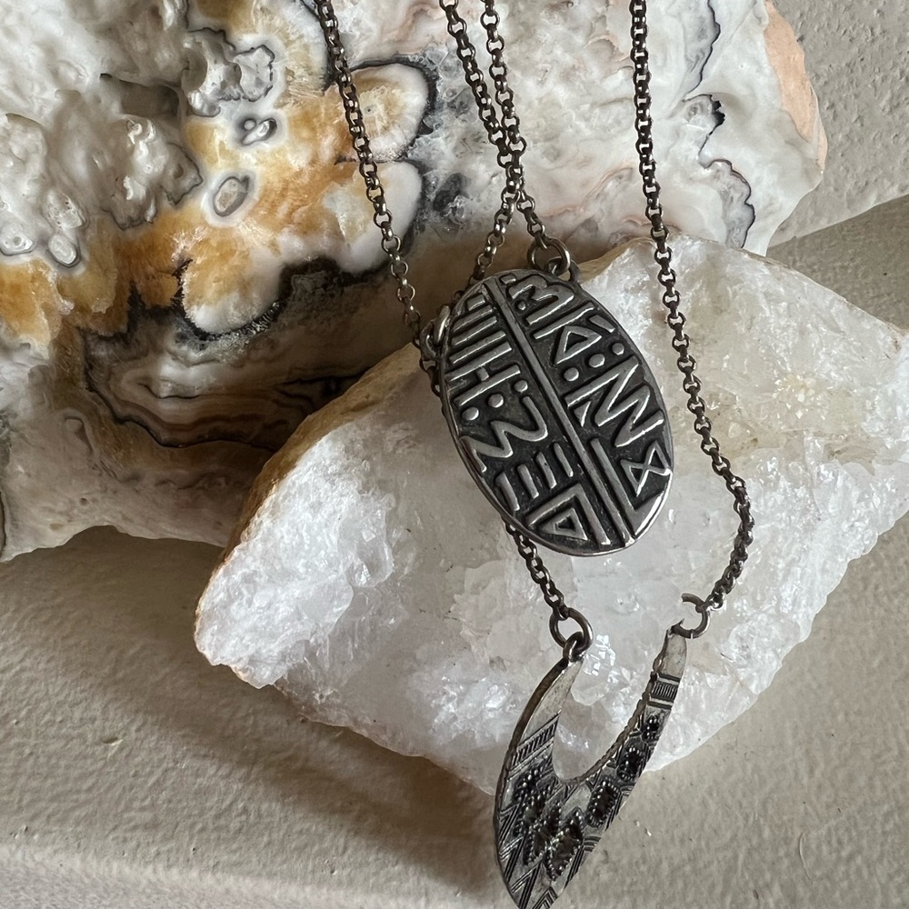 LUCKY Boho Silver tone Necklace Double Strand Lobster Claw Layered - Picture 13 of 14